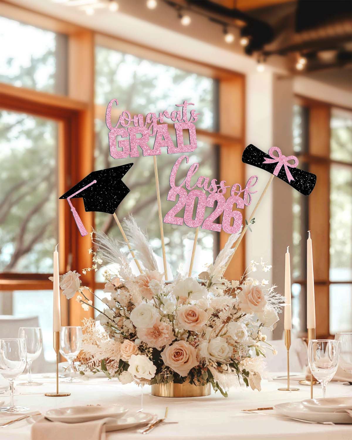 Class of 2026 Centerpieces Sticks for Graduation, 16 Pcs Graduation Decorations Cake Toppers, Graduation Theme Party Decorations Supply(BG)