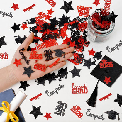 Black Gold Graduation Confetti Class of 2026 Black Graduation Cap, 200Pcs Glitter Stars Confetti Sprinkles, Table Congrats Grad Confetti for Graduation Party Table Decorations