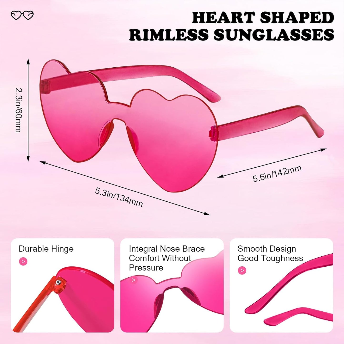 Matcheck 16 Heart Shaped Rimless Sunglasses Transparent Candy Colored Glasses Frameless Party Eyewear for Women