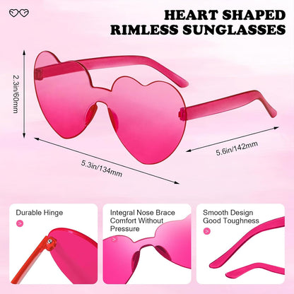 Matcheck 16 Heart Shaped Rimless Sunglasses Transparent Candy Colored Glasses Frameless Party Eyewear for Women