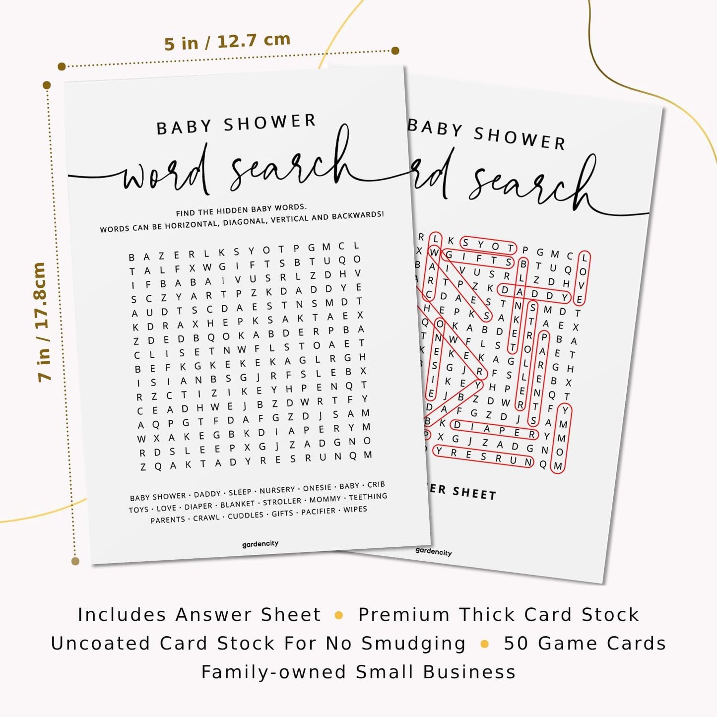 GardenCity Baby Shower Bingo Game, 50 Unique Pre-Filled Cards, Baby Shower Games for Boy or Girl, Minimalist