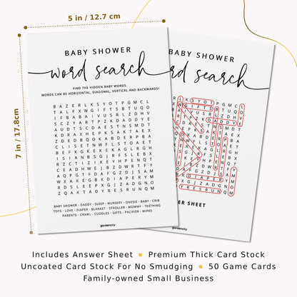 GardenCity Baby Shower Bingo Game, 50 Unique Pre-Filled Cards, Baby Shower Games for Boy or Girl, Minimalist
