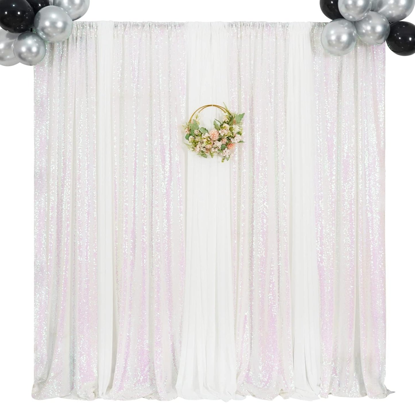 Poise3EHome Black Sequin Backdrop Curtains, 2 Panels 2FTx8FT Glitter Photo Booth Backdrop for Halloween Birthday Bachelorette Wednesday Twilight Party Decorations