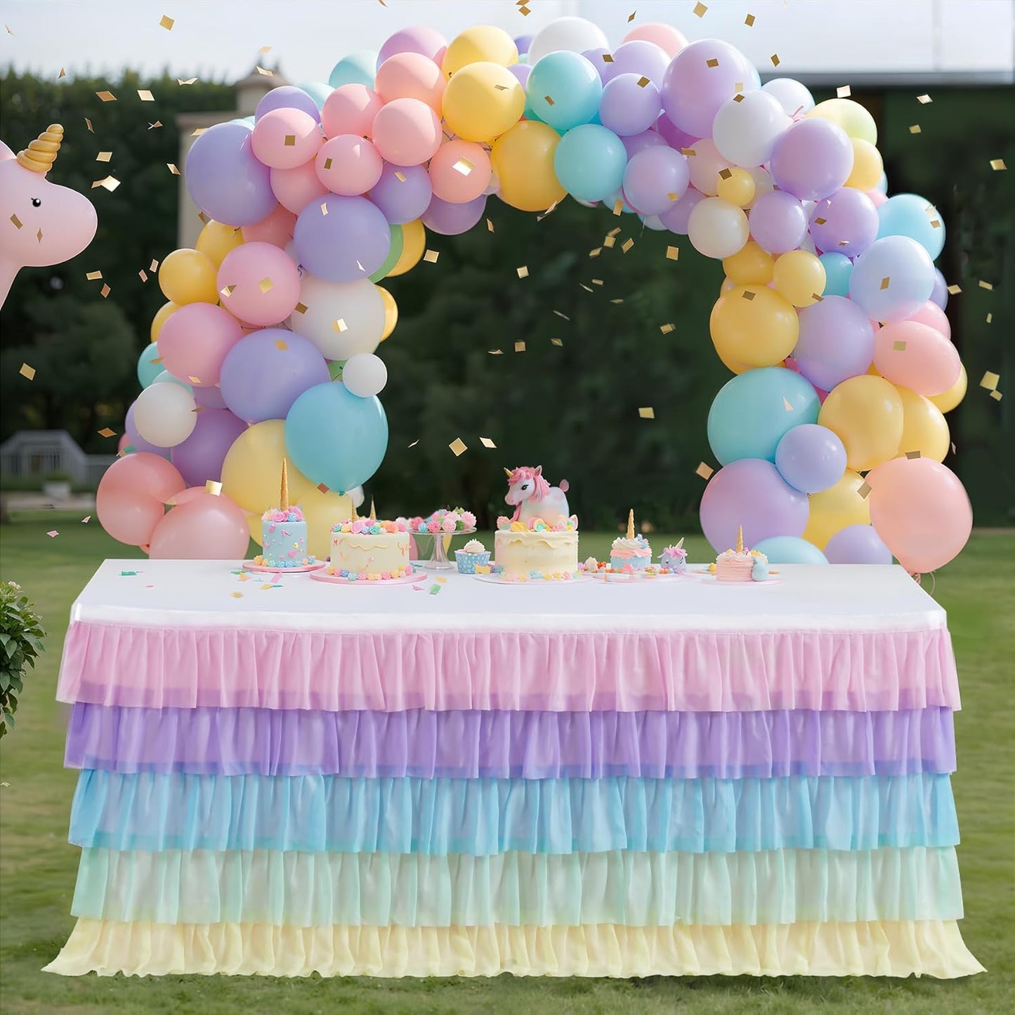 Pastel Rainbow Table Skirt Ruffle Party Tablecloth for Rectangle Table 6ft Birthday Party Baby Shower