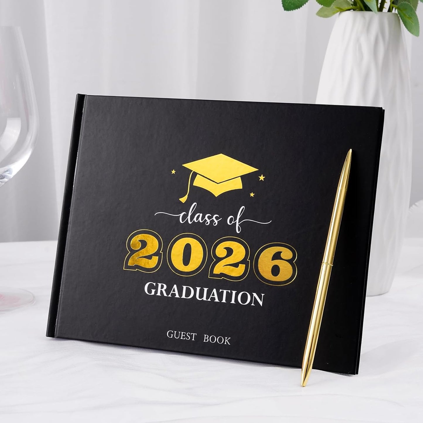Graduation Guest Book, Class of 2026 Graduation Guest Book with Pen, Hardcover Guest Sign in Book, Memory Scrapbook, Graduation Decorations, Grad Party Supplies for High School，College (Blue)