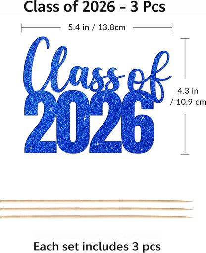 Class of 2026 Centerpieces Sticks for Graduation, 16 Pcs Graduation Decorations Cake Toppers, Graduation Theme Party Decorations Supply(BG)