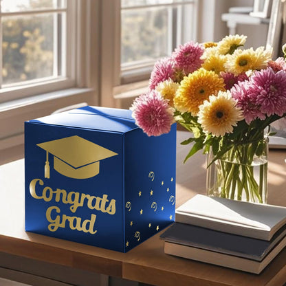 Graduation Card Box Holder, Congrats Grad Foldable Cardboard Decorations Box for Graduation Party Decoration and Grad Parties (Black)
