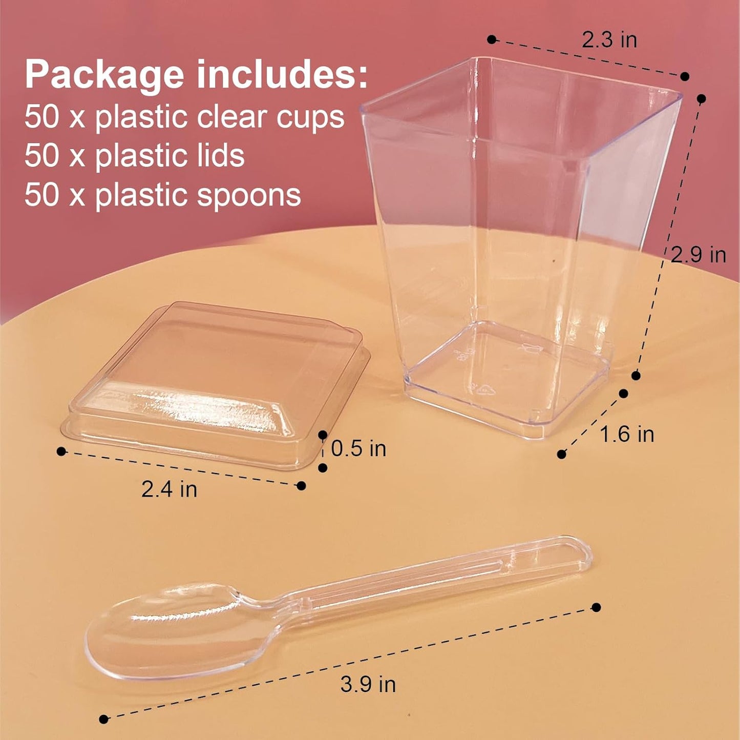 50-Pack 5oz Dessert Cups with Lids, Plastic Parfait/Pudding Cups, Small Plastic Containers with Spoons, Reusable Jello Cups for Yogurt, Fruit, Cake, Appetizers