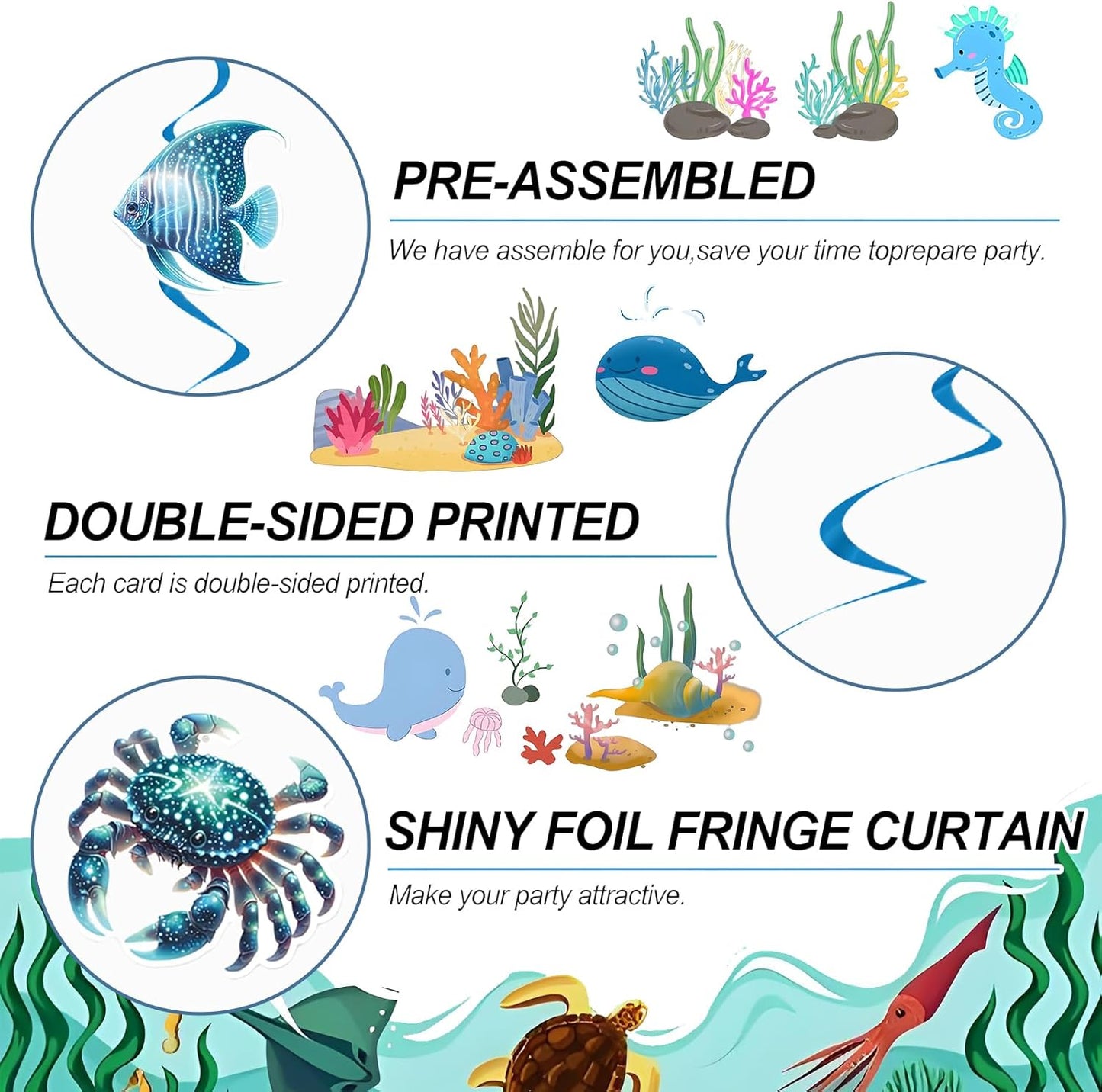 Sea Animals Birthday Decorations, Fish Hanging Swirls Deco for Under The Sea, Ocean Theme Party Supplies & Party Decorations Streamers, Kids Marine Life Party Decor