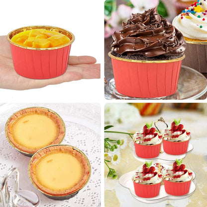 Cupcake Liners with Lids 50 Pack,LNYZQUS 5oz Large Foil Cupcake Cups Muffin Tins,Disposable Baking Cups Muffin Liners Wrappers Holders for Wedding Valentine-Pink in gold