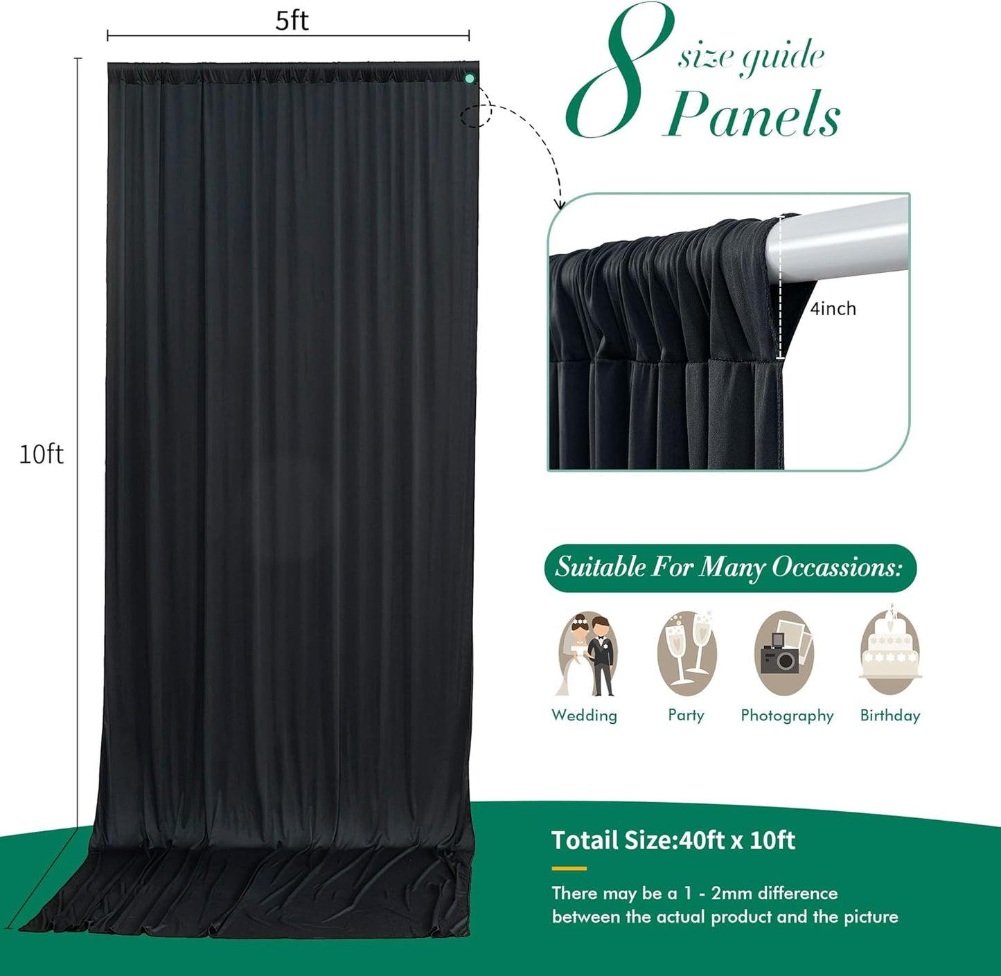 10 ft x 10 ft Wrinkle Free White Backdrop Curtains for Wedding Parties, Polyester Photography Backdrop Drapes for Birthday Parties Stage Backdrop Stand, 2 Panels 5x10FT Background Curtains