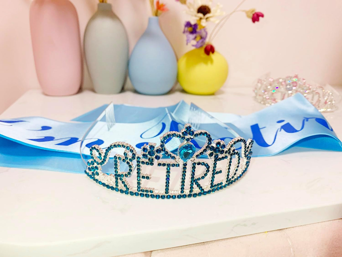 JETKONG Retirement Party Decorations Retired Tiara/Crown, Retired Sash for Women Retirement Gifts, Retirement Party Supplies, Gifts, Favors (Rose Gold)