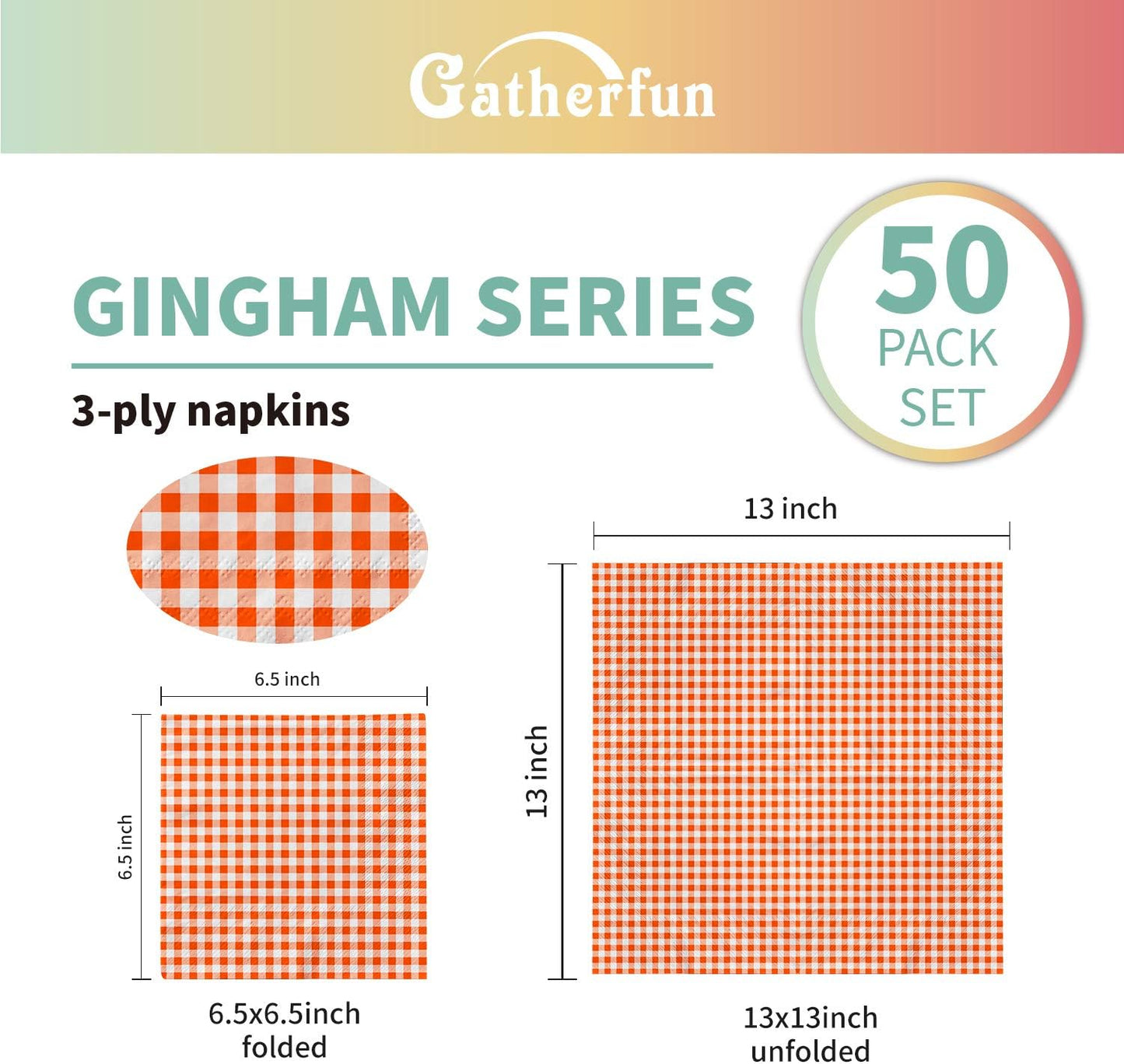 Gatherfun Disposable Red and White Gingham Paper Napkins (Pack of 50)