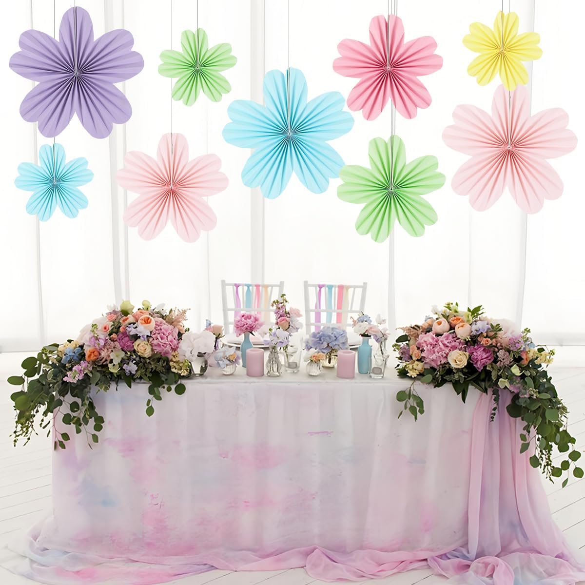 Party Hanging Paper Fans Decoration Set for Wedding Birthday Party Mother's Day Round Events Accessories Set of 8