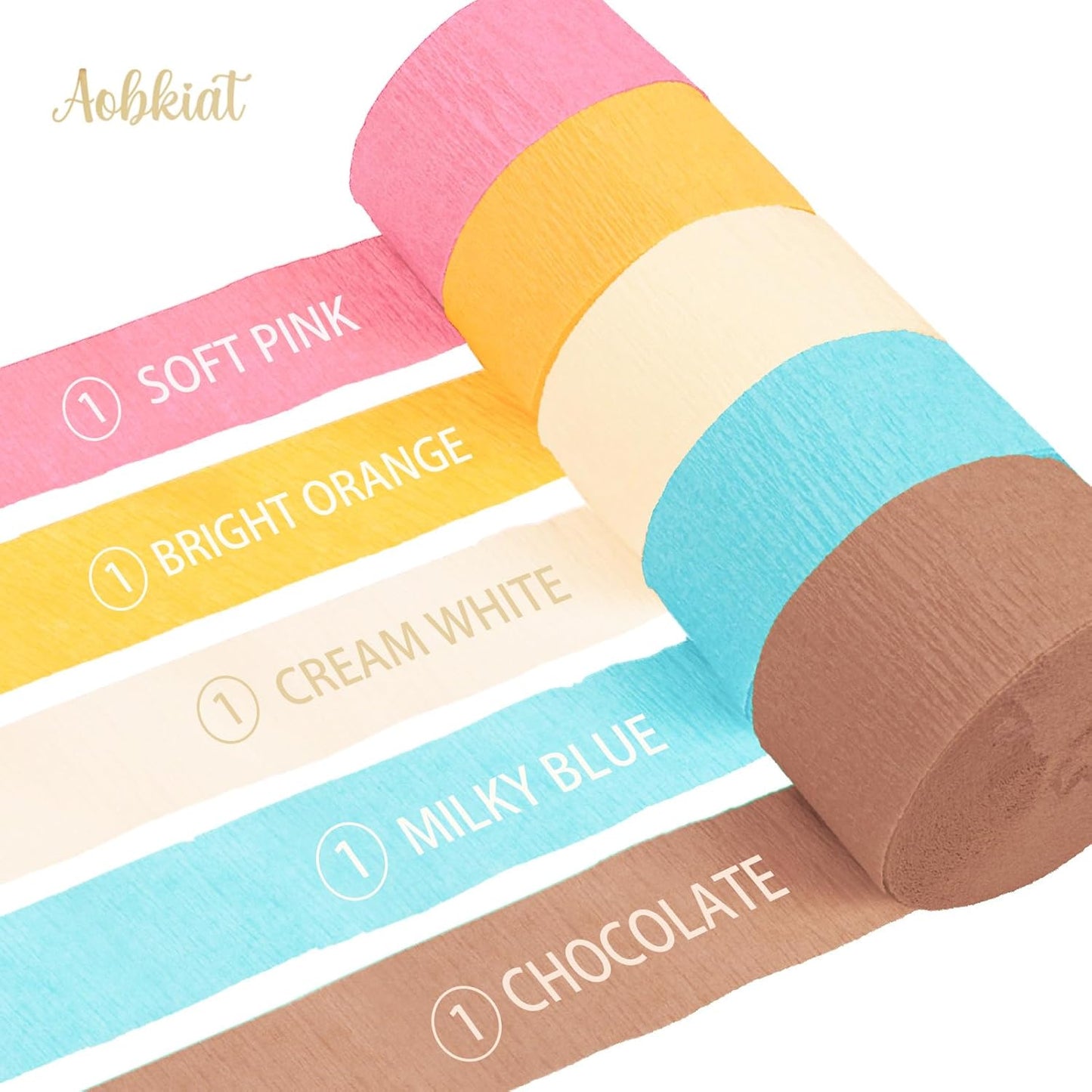AOBKIAT Colorful Streamers Party Decorations,5 Rolls Vintage Rainbow Crepe Paper Streamers for Birthday,Candyland Theme Baby Shower,Fiesta,Wedding,Christmas,DIY Craft Crepe Paper,1.8 Inch x 82 Ft/Roll