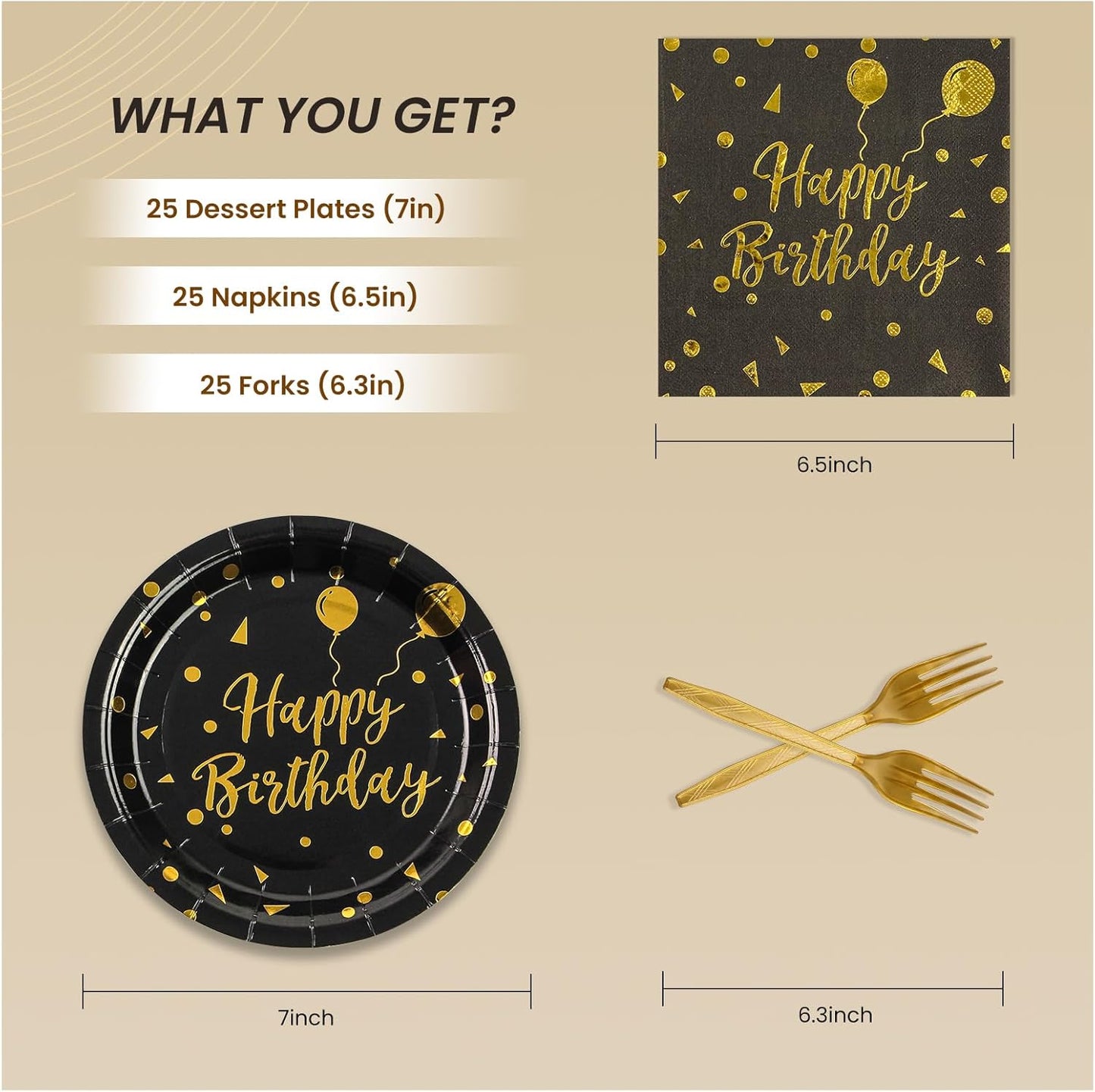75PCS Paper Plates and Napkins Set - White and Gold Dot Disposable Party Dinnerware Includes Paper Plates, Napkins, Forks Decorations for 2026 New Year, Birthday, Wedding and Holiday, Serves 25
