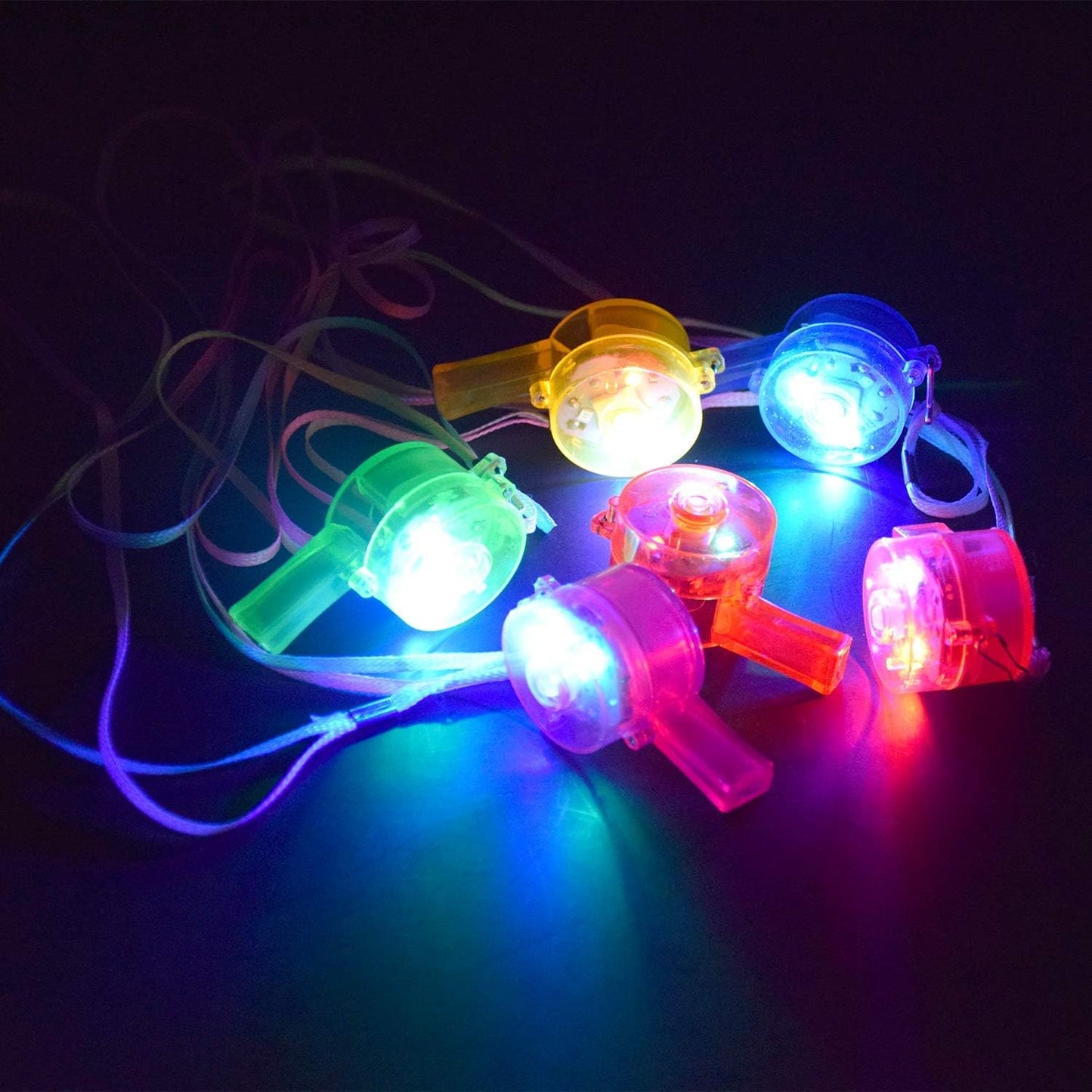 M.best Glow Whistles Bulk Party Supplies - LED Light Up Whistle with Lanyard Necklace Glow in The Dark Fun Party Favors for Kids & Adults,12 Pack