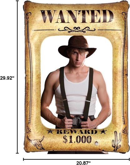 VioraWhite Western Wanted Party Decorations Western Wanted Photo Frame 27 Inches Fun Inflatable Photo Frame 3D Wild West Selfie Backdrop for Cowboy Theme Events Cowboy Birthday Party