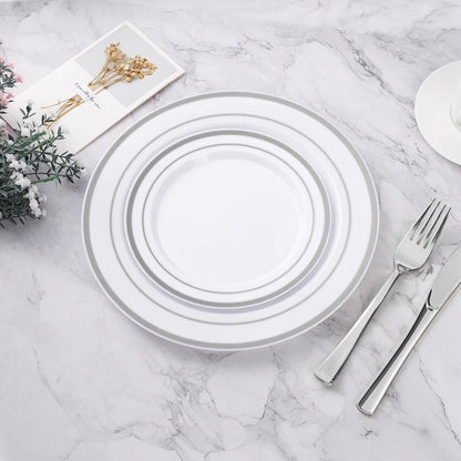 BESTVIP 200PCS Gold Plastic Plate, Disposable Party Plates with 100 Dinner Plates and 100 Dessert Plates, Plastic Plates for Party, Wedding and Birthday