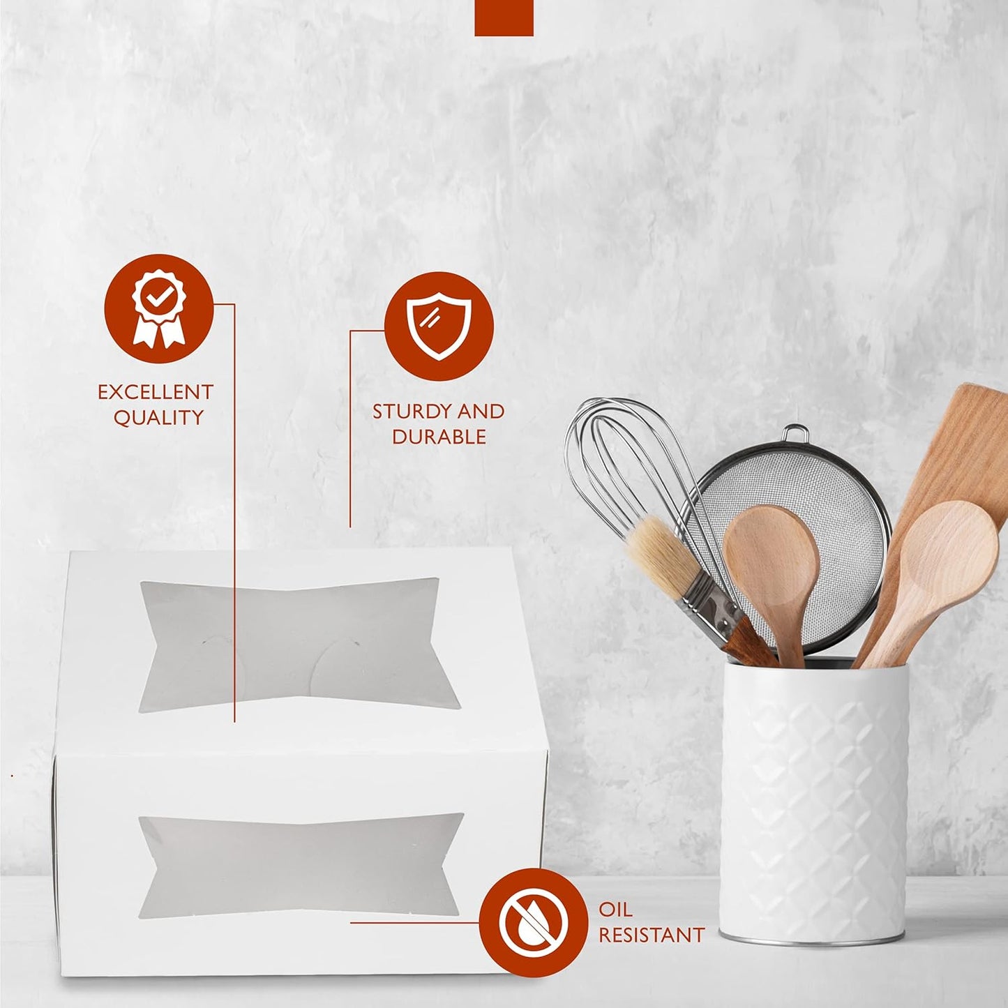 Fit Meal Prep 25 Pack Cake Boxes with Window 8 x 8 x 4 Inches Auto Pop-Up White Bakery Containers for Dessert, Cookies and Pastries, Treat Boxes Gift Packaging Boxes for Valentine's Day, Christmas