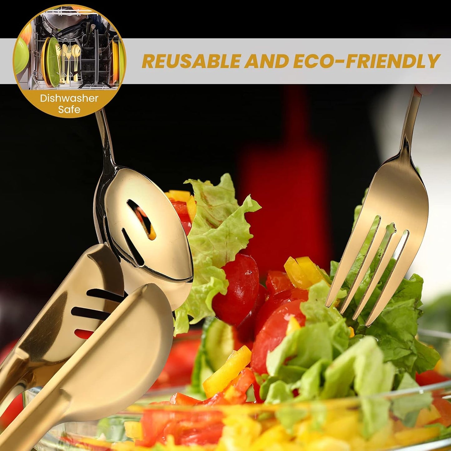 Patelai 15 Pcs Black Stainless Steel Serving Utensil Set 8.7" Large Spoons and Slotted Spoon 9.45" Tong 9" Forks Flatware Wedding Party Restaurant Cooking Kitchen Holiday Buffet Banquet Catering Hotel
