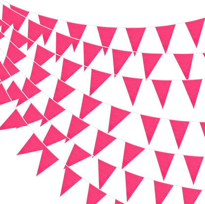 Hahafelt 100 Feet Pennant Banners Flags 75 Solid String Triangle Flags for Grand Opening, Carnival Theme Birthday Party Decoration Outdoor Events Classroom Decoration(Pink)