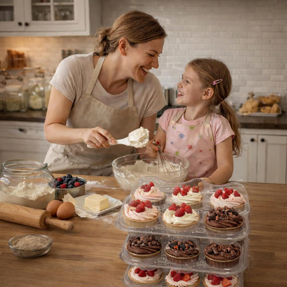 WIKDAY 6 Count Cupcake Containers with Lids, 30 Pack Stackable cupcake holders Clear Plastic Dessert Boxes for 180 Cupcakes, Muffins
