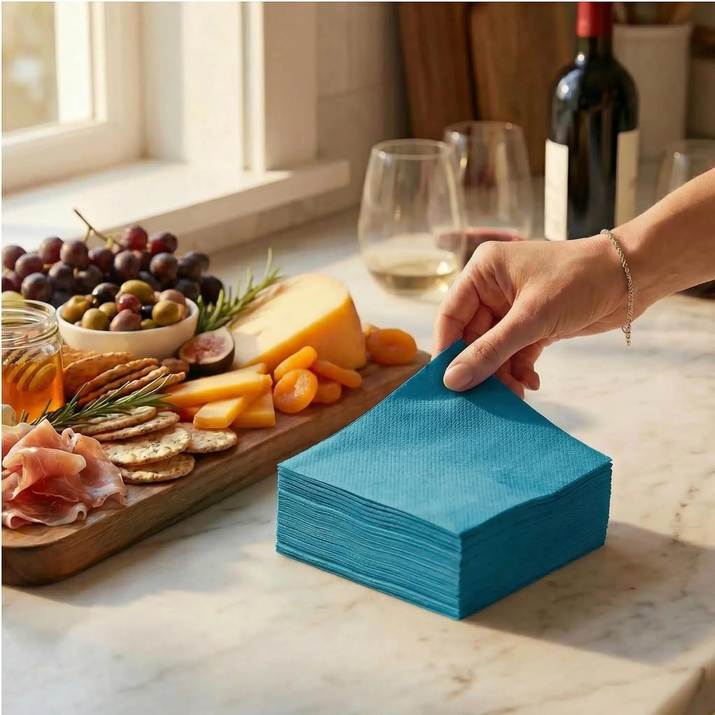 AH AMERICAN HOMESTEAD Cocktail Napkins-Disposable Beverage/Bar Napkins-White Linen-Like Square Napkins-Eco-Friendly & Compostable-Everyday Use, Party or Wedding 4.75inch x 4.75inch (100 Count, White)