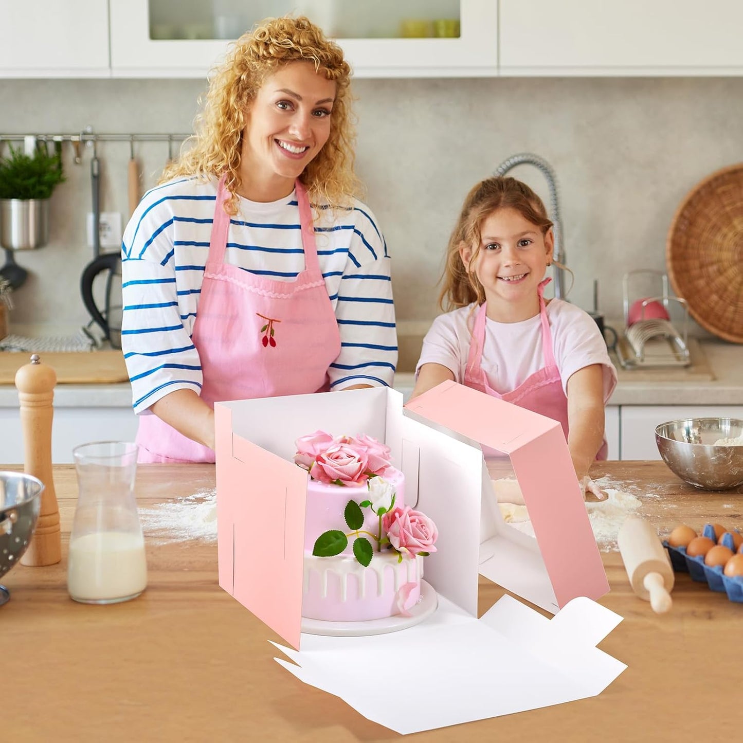12Pcs 8x8x8 Inches Cake Boxes, Pink Square Bakery Boxes with Window, Disposable Cake Carrier Container for Pastries, Pie, Cookies, Chocolates, Cupcakes, Birthday Party, Wedding