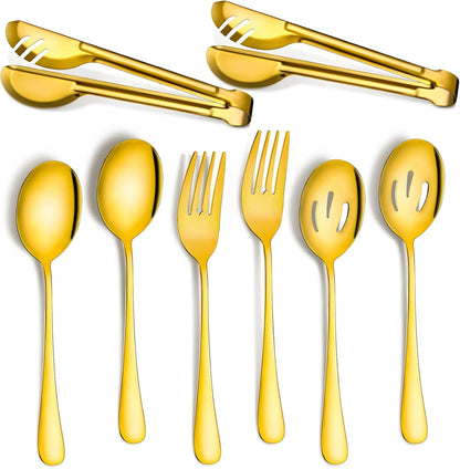 Patelai 15 Pcs Black Stainless Steel Serving Utensil Set 8.7" Large Spoons and Slotted Spoon 9.45" Tong 9" Forks Flatware Wedding Party Restaurant Cooking Kitchen Holiday Buffet Banquet Catering Hotel