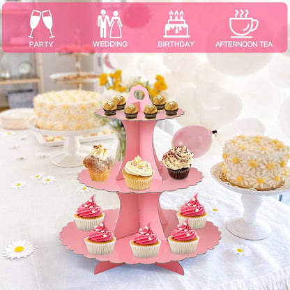 Soleebee 3-Tier Cupcake Stand, Cardboard Cupcake Tower, Dessert Cup Cake Stand Tower for Birthday Wedding Party Decoration, Cupcake Tier Stand 1 Set (Black)