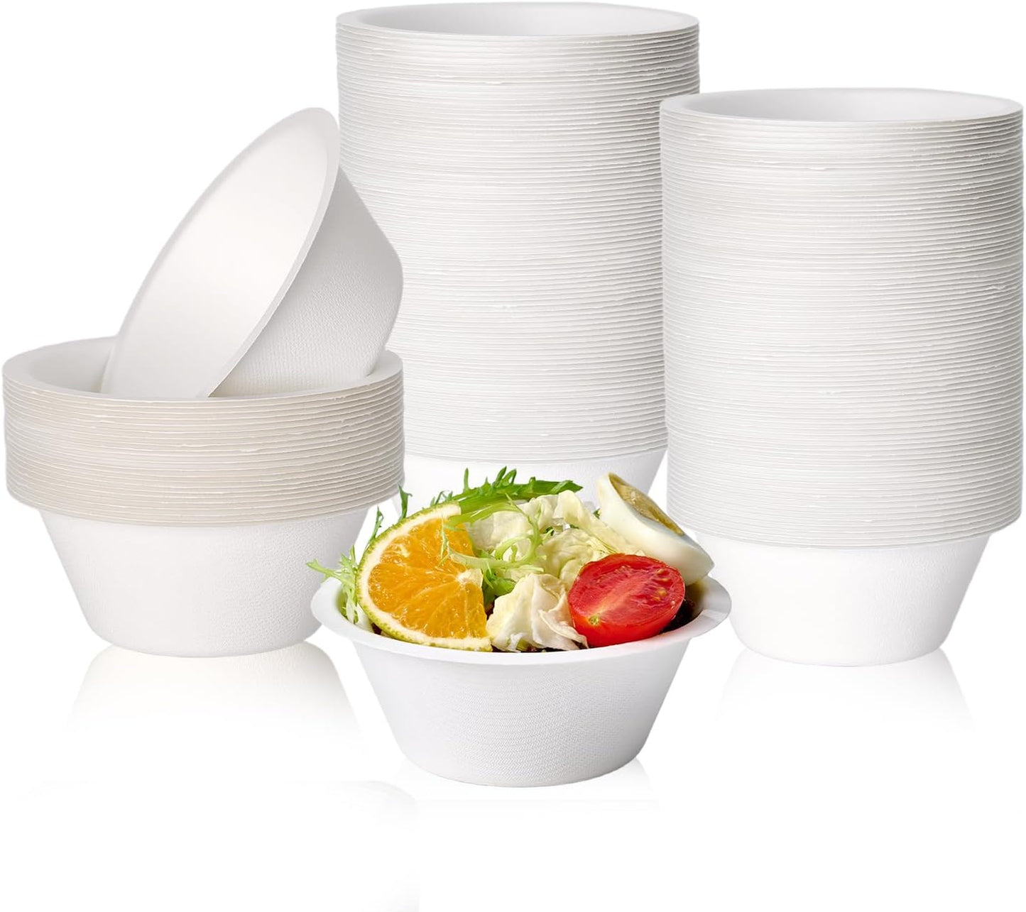ECOLipak 150 Pack 12 oz Paper Bowls Disposable, Heavy-Duty Biodegradable Compostable Bowls Made of Natural Sugarcane Bagasse, Suitable for Salad, Dessert, Milk, Cereals