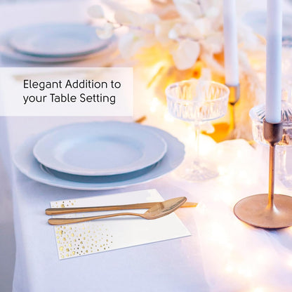 Stylish Gold Dinner Napkins, 100 White and Gold Napkins, Disposable Party Napkins, 7.5x4.25 Inch Wedding Napkins for Reception, 3-Ply Dinner Napkins, Disposable Napkins for Party, Gold Paper Napkins