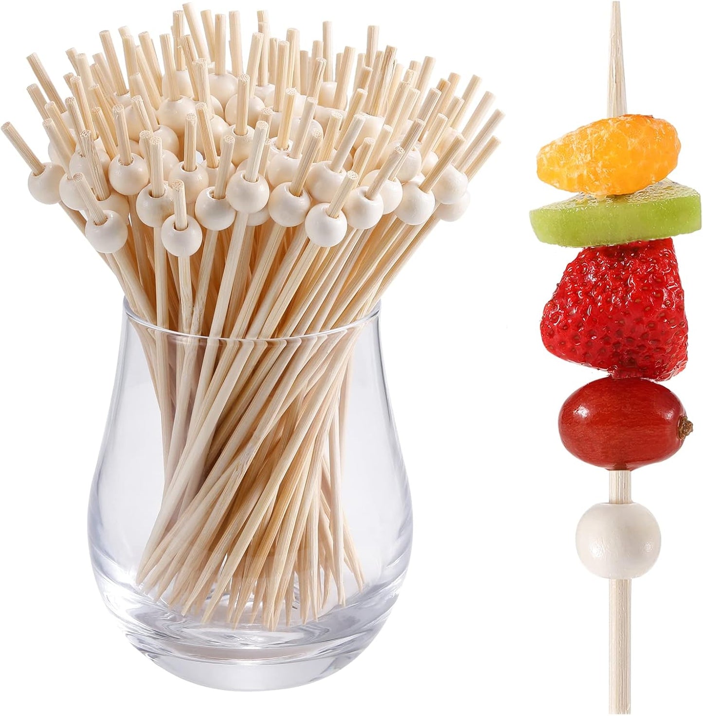 200 Pcs Cocktail Picks, 4.7 Inch Toothpicks for Appetizers, Bamboo Cocktail Sticks Skewers for Drinks, Desserts, Charcuterie, Wedding Party Fancy Toothpicks, Gold Pearl Mini Food Picks Decorative