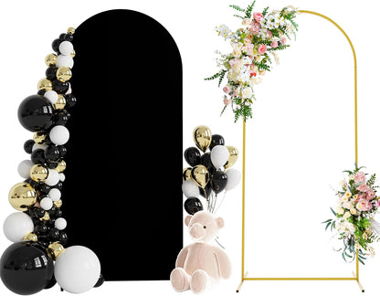 Wokceer 7.2 FT Wedding Arch Backdrop Stand and White Arch Cover, Metal Arch Stand with Arch Stand Cover for Birthday Party Wedding Ceremony Bridal Baby Shower Event Decor