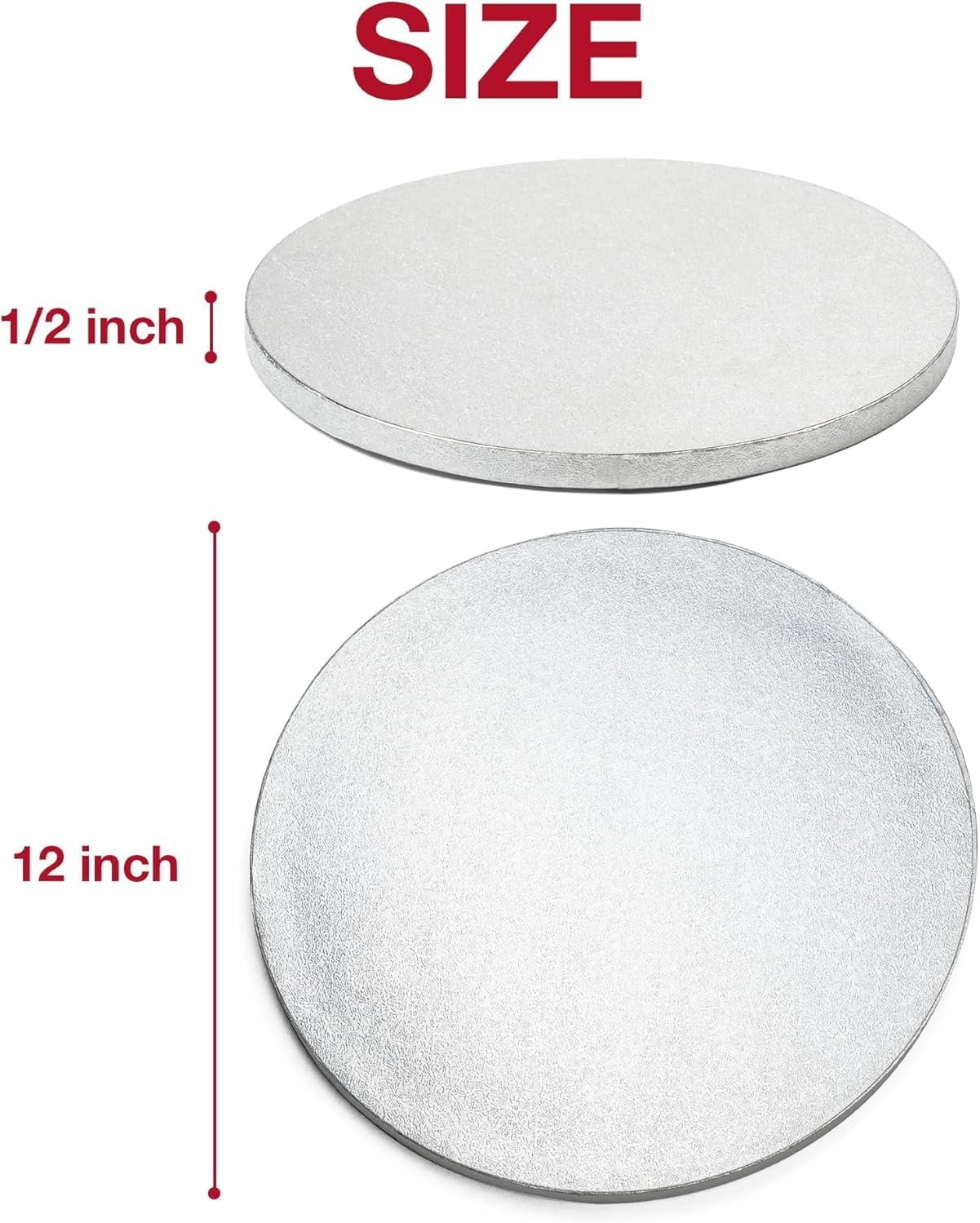 12 inches White Cake Box with Cake Board, 1/2 inch Thick Silver Cake Drum Set, Square Bakery Box with Window Lid and Cake Board Combo, Disposable Container for Bakery (12x12x8“)