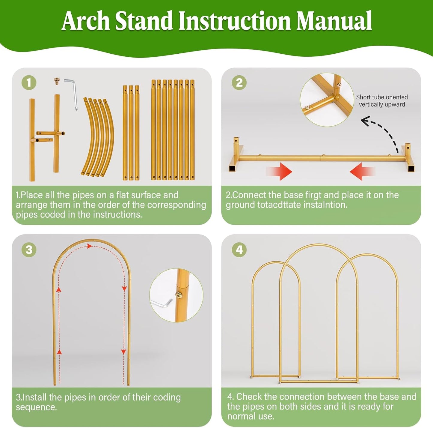 Metal Arch Backdrop Stand Wedding Arch frame Set of 2 (7.2FT,6FT) Gold Balloon Backdrop Arch Stand for Wedding Ceremony Birthday Party Baby Shower Graduation Ceremony Decoration