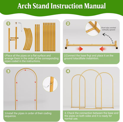 Metal Arch Backdrop Stand Wedding Arch frame Set of 2 (7.2FT,6FT) Gold Balloon Backdrop Arch Stand for Wedding Ceremony Birthday Party Baby Shower Graduation Ceremony Decoration