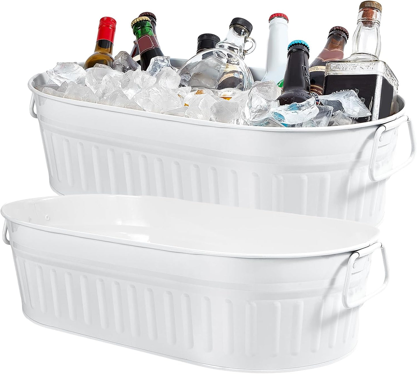 Lallisa 2 Pcs 5.3 gallons Galvanized Beverage Tub Galvanized Bucket Metal Ice and Drink Bucket with Handles Tub for Parties Farmhouse Home Pool Bar (Silver)