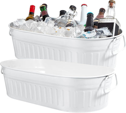 Lallisa 2 Pcs 5.3 gallons Galvanized Beverage Tub Galvanized Bucket Metal Ice and Drink Bucket with Handles Tub for Parties Farmhouse Home Pool Bar (Silver)