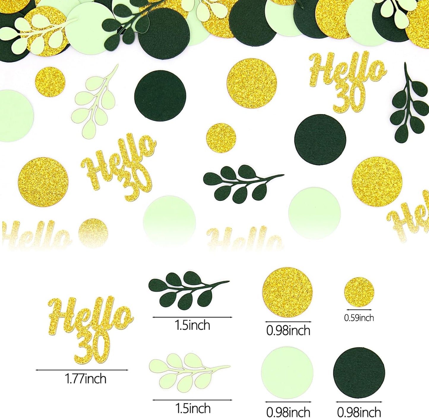300PC Greenery Happy Birthday Confetti for Table Gold Glitter and Sage Green Birthday Party Decorations for Kids/Adult