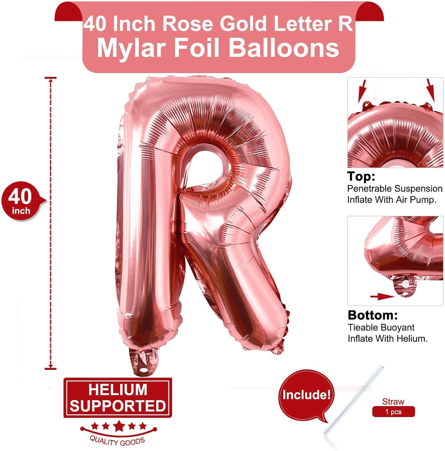 Lovoir 40 Inch Large Rose Gold Letter A Balloons Big Size Jumbo Mylar Foil Helium Balloon for Birthday Party Celebration Decorations Alphabet Rose Gold A