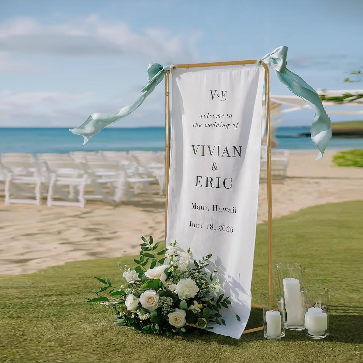 Sign holder, Adjustable Wedding Sign Holder, Welcome Sign Stand With Leather Sign Hanging Straps, 71”x31”x 20” Heavy Duty Ease Sign Stand for Wedding, Bridal Shower, Birthday Party, Baby Shower or Any Event (Gold, M)