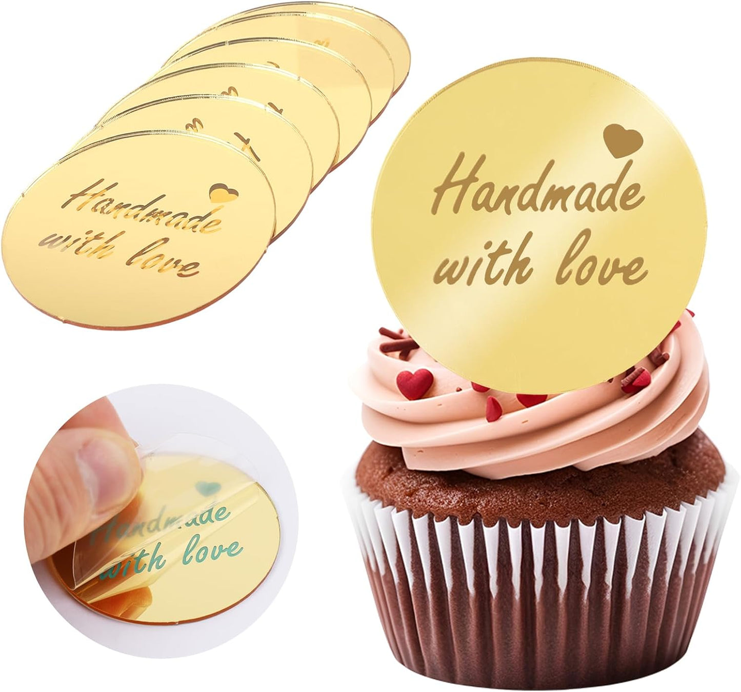 20pcs Gold Mirror Acrylic Happy Birthday Cupcake Toppers Round Engraved Cake Picks Happy Birthday Cake Toppers for DIY Birthday Gift Flower Bouquet Pastries Desserts Decor