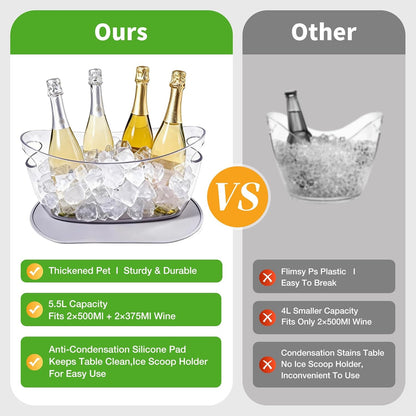 Ice Bucket，Upgraded Beverage Tub with Anti Condensation Silicone Pad and Ice Scoop Set，5.5L Ice Tub，Party Cooler，Mimosa Bar Supplies