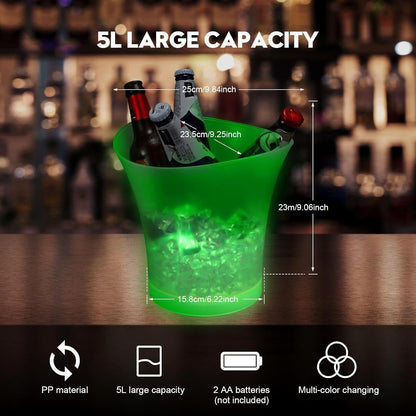 Lounsweer 6 Pcs LED Ice Bucket 5l Large Capacity Drink Buckets for Party Colorful Drink Containers Bulk with Lights for Home Bar Restaurant Chilling Champagne Wine Beer