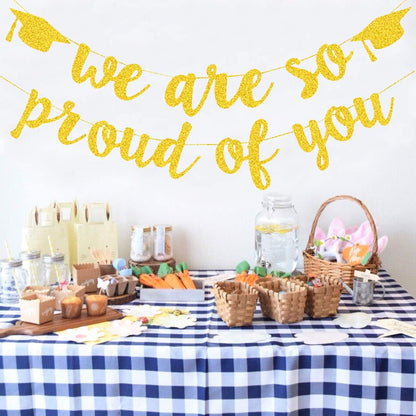 2026 Graduation Banners Party Decorations, Black Glitter We are So Proud of You Graduation Banners Garland for Congratulation Graduations Party Supplies, School, Home, Car Decorations