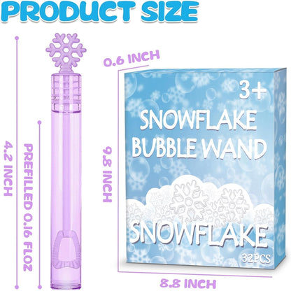 32 Pcs Snowflake Bubble Wand Bulk for Kids, 4 Color Mini Snowflake Party Favor, Valentine's, Goody Bag Stuffers, Classroom Exchange Prizes, Birthday Gift, Pinata, Winter Themed Toy for Girl Boy