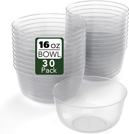 White Gold Rim Disposable Plastic Bowls - 16 Oz, 30 Count - Large, Heavy Duty - Perfect for Weddings & Parties