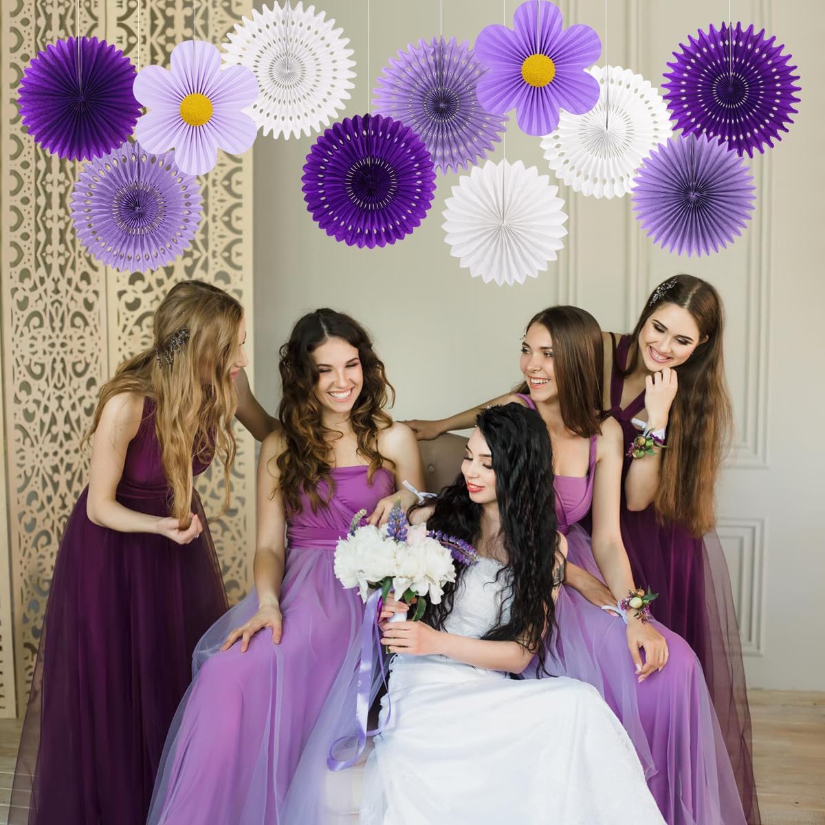 Party Hanging Paper Fans Decoration Set for Wedding Birthday Party Mother's Day Round Events Accessories Set of 8
